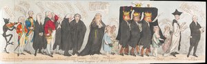 The Funeral Procession of Miss Regency, pub. 1789 (käsinvärinen kaiverrus) tekijältä James Gillray
