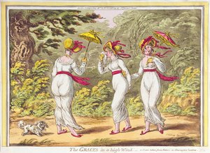 The Graces in a High Wind, kohtaus otettu luonnosta Kensington Gardensissa, pubissa. kirjoittanut Hannah Humphrey, 1810