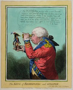Brobdingnagin ja Gulliverin kuningas, julkaissut Hannah Humphrey vuonna 1803 (käsinvärinen etsaus)