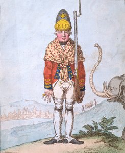 The Leadenhall Volunteer, pukeutuminen huiviinsa, julkaissut Hannah Humphrey vuonna 1797 (käsinvärinen etsaus)