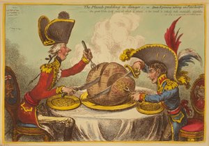 Plum Pudding in Danger tai State Epicures ottaa Petit Souper tekijältä James Gillray