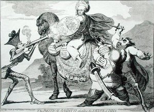 The Political Banditti Assailing the Saviour of India, julkaissut W. Holland vuonna 1786 (etsaus) tekijältä James Gillray