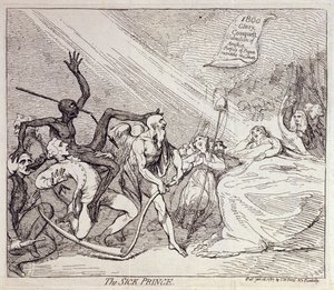 Sairas prinssi, julkaisija S.W. Fores vuonna 1787 (etsaus) tekijältä James Gillray