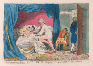 Mukava puoliso; Tyr-nn-es ilo! - tulossa York hänen ylitseen; - tai mitä haluatte, pub. 1789 (käsin väritetty kaiverrus).