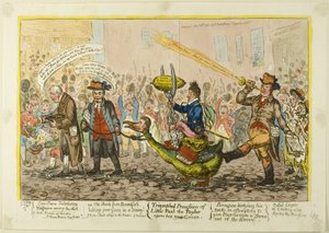 Pikku-Paul-The Taylorin riemukulkue uudella hanhellaan tekijältä James Gillray