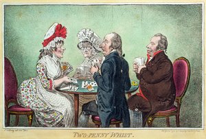 Two-Penny Whist, julkaissut Hannah Humphrey vuonna 1796 (etsaus, kaiverrus, akvatinta ja wc paperilla)