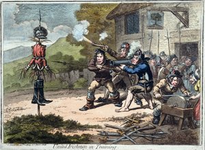 United Irishmen in Training, julkaisija Hannah Humphrey, 1798 (akvatintti).