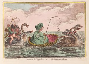 Venus a la Coquelle; tai Joutsenmeren Venus, pubi. 1809 (käsinvärinen kaiverrus) tekijältä James Gillray
