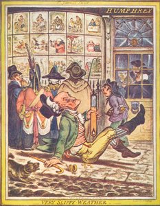 Erittäin liukas sää, 1808 tekijältä James Gillray
