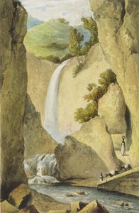 Vesiputous Windward Roadilla lähellä Kingstonia, maalauksellisesta kierroksesta Jamaikan saarella, kaivertanut Thomas Sutherland, 1824