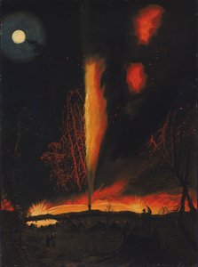Palava öljylähde yöllä, lähellä Rousevillea, Pennsylvania tekijältä James Hamilton