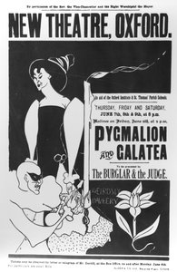 Juliste "Pygmalion ja Galatea" -tuotannosta Oxfordin New Theatressa 7.-9. kesäkuuta 1894