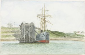 Albert Edwardin satama. S.S. Willkarnman (vesiväri, vartaloväri ja kynä paperille)