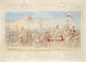 Sir Francis Hopkins Bt., palavan tornin ritari ja Richard Lechmere, punaisen ruusun ritari Lancasterin ruusu, 1839 (lyijykynä, wc ja guassi paperille).