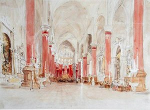 Venetsian San Giovanni e Paolo -kirkon sisätilat (wc grafiitin päällä paperilla) tekijältä James Holland