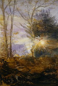 Auringonnousu, Abinger, Surrey (akvarelli paperille) tekijältä James Holland