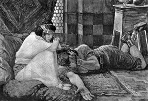 Simson paljastaa salaisuutensa Delilalle - Raamattu tekijältä James Jacques Joseph (after) Tissot