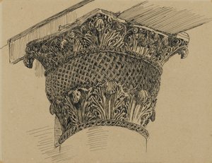 Pääkaupunki El-Aksan moskeijasta, kuva Herramme Jeesuksen Kristuksen elämästä, 1886-94 (kynä ja muste paperille kiinnitettynä aluksella) tekijältä James Jacques Joseph Tissot