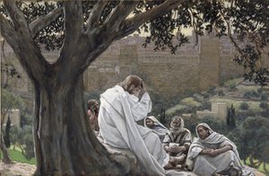 Kristus ennustaa temppelin tuhoa, kuvitus teoksesta The Life of Christ, n. 1886-1894 (wc ja guassi pahville) tekijältä James Jacques Joseph Tissot