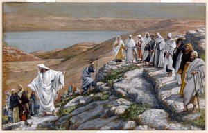 Kristus lähettää seitsemänkymmentä opetuslasta, kaksi kerrallaan, kuvitus teokseen The Life of Christ, n. 1884-1896 (wc ja guassi pahville) tekijältä James Jacques Joseph Tissot