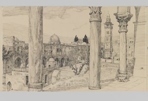 Esplanade of the Haram, kuvitus teoksesta The Life of Our Lord Jesus Christ (mustetta ja grafiittia kartongille) tekijältä James Jacques Joseph Tissot