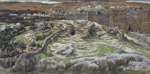 Golgata ja pyhä hauta herramme aikana, kuvitus teokselle The Life of Christ, n. 1886-1894 (wc ja guassi pahville) tekijältä James Jacques Joseph Tissot