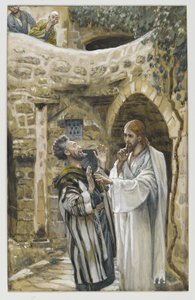 Jeesus parantaa mykän riivatun miehen, esimerkki teoksesta Herramme Jeesuksen Kristuksen elämä (wc grafiitin päällä paperilla) tekijältä James Jacques Joseph Tissot