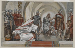 Jeesus johdatti Herodekselta Pilatukselle, esimerkki teoksesta Herramme Jeesuksen Kristuksen elämä, 1886-94 (wc grafiitin päällä paperilla) tekijältä James Jacques Joseph Tissot