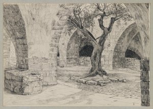 Armenialaisen luostarin ulkorakennus, Jerusalem, kuva Herramme Jeesuksen Kristuksen elämästä (muste paperille) tekijältä James Jacques Joseph Tissot