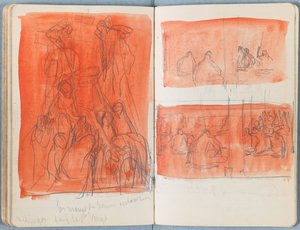 Sivuja Sketches for The Life of Our Lord Jesus Christ -albumista 1880-luvun lopulla (grafiitti ja pesu paperille) tekijältä James Jacques Joseph Tissot