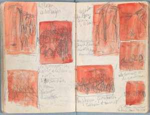 Sivuja Sketches for The Life of Our Lord Jesus Christ -albumista 1880-luvun lopulla (grafiitti ja pesu paperille) tekijältä James Jacques Joseph Tissot