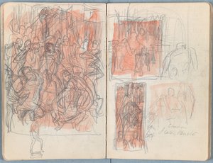 Sivuja Sketches for The Life of Our Lord Jesus Christ -albumista 1880-luvun lopulla (grafiitti ja pesu paperille) tekijältä James Jacques Joseph Tissot