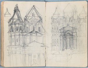 Sivuja Sketches for The Life of Our Lord Jesus Christ -albumista 1880-luvun lopulla (grafiitti ja pesu paperille) tekijältä James Jacques Joseph Tissot