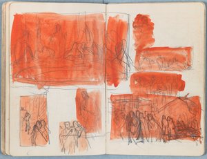 Sivuja Sketches for The Life of Our Lord Jesus Christ -albumista 1880-luvun lopulla (grafiitti ja pesu paperille) tekijältä James Jacques Joseph Tissot