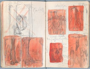 Sivuja Sketches for The Life of Our Lord Jesus Christ -albumista 1880-luvun lopulla (grafiitti ja pesu paperille) tekijältä James Jacques Joseph Tissot