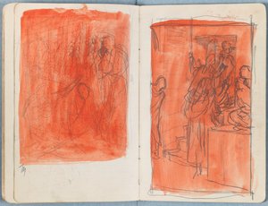 Sivuja Sketches for The Life of Our Lord Jesus Christ -albumista 1880-luvun lopulla (grafiitti ja pesu paperille) tekijältä James Jacques Joseph Tissot