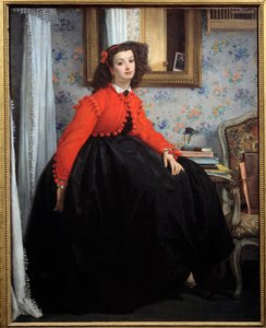 Täyspitkä muotokuva Mademoiselle L. L.:stä tai nuoresta tytöstä punaisessa takissa Jacques Josephin maalaus (Jacques-Joseph) Tissot dit James Tissot (1836-1902) 1864 Su. 1,24 x 0,99 m Pariisi, Orsay-museo tekijältä James Jacques Joseph Tissot