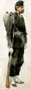 Sotilas kiväärillä "levossa" (akvarelli paperille) tekijältä James Jacques Joseph Tissot