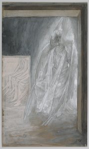 Enkeli istuu haudan kivellä, kuvitus teoksesta Herramme Jeesuksen Kristuksen elämä, 1886-94 (wc grafiitin päällä paperilla) tekijältä James Jacques Joseph Tissot