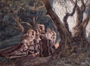 Enkelit ja paimenet, kuvitus teokselle The Life of Christ, n. 1886-1894 (guassi pahville) tekijältä James Jacques Joseph Tissot