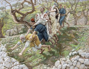 Sokeat johtavat sokeita, kuvitus teokseen The Life of Christ, n. 1886-1894 (wc ja guassi pahville) tekijältä James Jacques Joseph Tissot