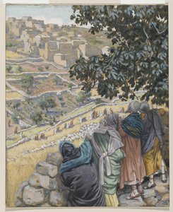 Opetuslapset syövät vehnää, kuva Herramme Jeesuksen Kristuksen elämästä (wc grafiitin päällä paperilla) tekijältä James Jacques Joseph Tissot