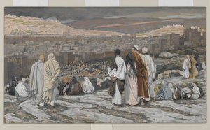 Opetuslapset, jotka ovat jättäneet piilopaikkansa, katsovat kaukaa tuskissa, esimerkki teoksesta The Life of Our Lord Jesus Christ, 1886-94 (wc grafiitin päällä paperilla) tekijältä James Jacques Joseph Tissot