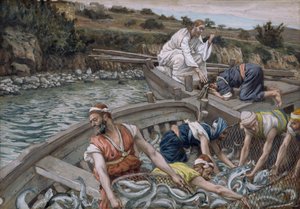 Ensimmäinen ihmeellinen kalaluonnos, kuvitus teokselle The Life of Christ, n. 1886-1894 (wc ja guassi pahville) tekijältä James Jacques Joseph Tissot