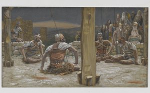 Neljä vartijaa istui ja katseli häntä, esimerkki teoksesta Herramme Jeesuksen Kristuksen elämä, 1886-94 (wc grafiitin päällä paperilla) tekijältä James Jacques Joseph Tissot