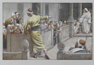 Parannettu sokea mies kertoo tarinansa juutalaisille, esimerkki teoksesta Herramme Jeesuksen Kristuksen elämä, 1886-96 (wc grafiitin päällä paperilla) tekijältä James Jacques Joseph Tissot