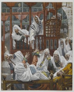Riisuttu mies synagogassa, esimerkki teoksesta Herramme Jeesuksen Kristuksen elämä (wc grafiitin päällä paperilla) tekijältä James Jacques Joseph Tissot