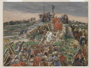 Kulkue lähestyy Golgataa, esimerkki teoksesta Herramme Jeesuksen Kristuksen elämä, 1886-94 (wc grafiitin päällä paperilla) tekijältä James Jacques Joseph Tissot