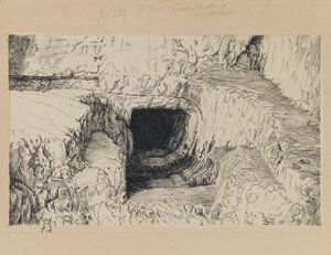 Pyöreä kivi ulkoapäin nähtynä, kuva Herramme Jeesuksen Kristuksen elämästä (muste paperille) tekijältä James Jacques Joseph Tissot