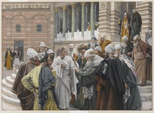 The Tribute Money, kuvitus teoksesta The Life of Our Lord Jesus Christ, 1886-94 (wc grafiitin päällä paperilla) tekijältä James Jacques Joseph Tissot